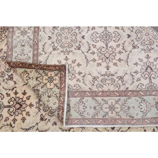 Vintage Turkish Hand-Knotted Wool Cotton Beige Area Rug 202x322