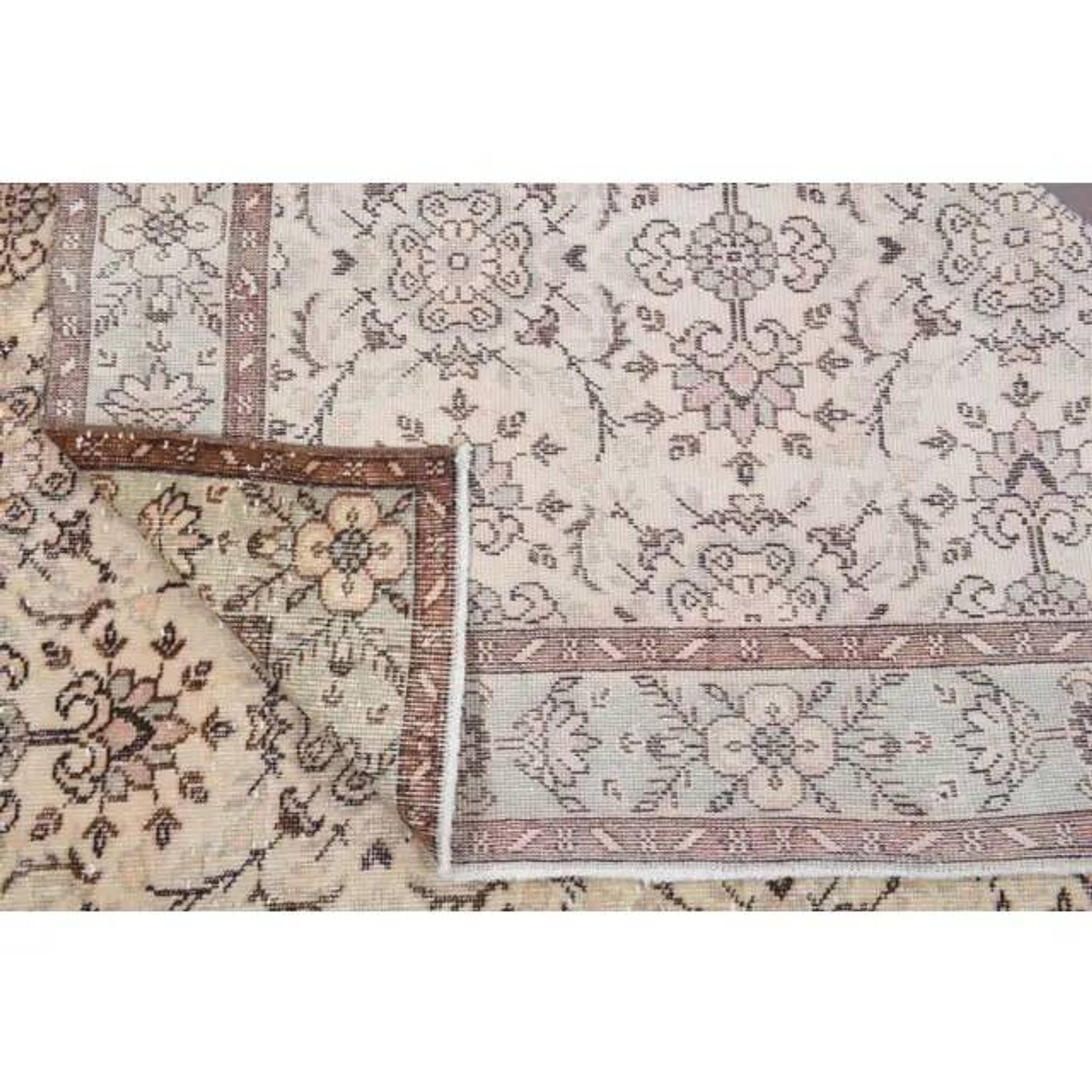 Vintage Turkish Hand-Knotted Wool Cotton Beige Area Rug 202x322