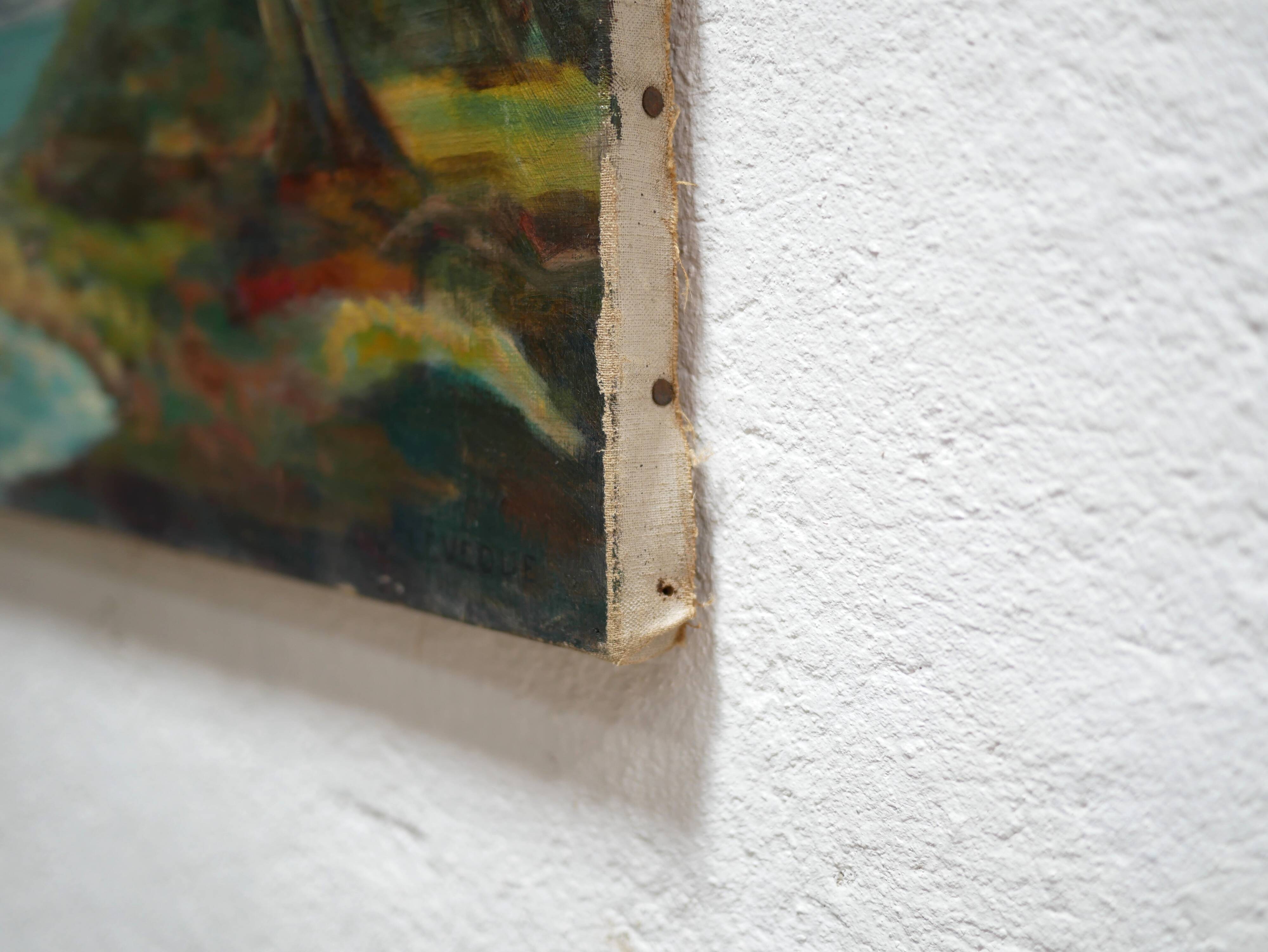 Painting on old canvas signed Lévêque