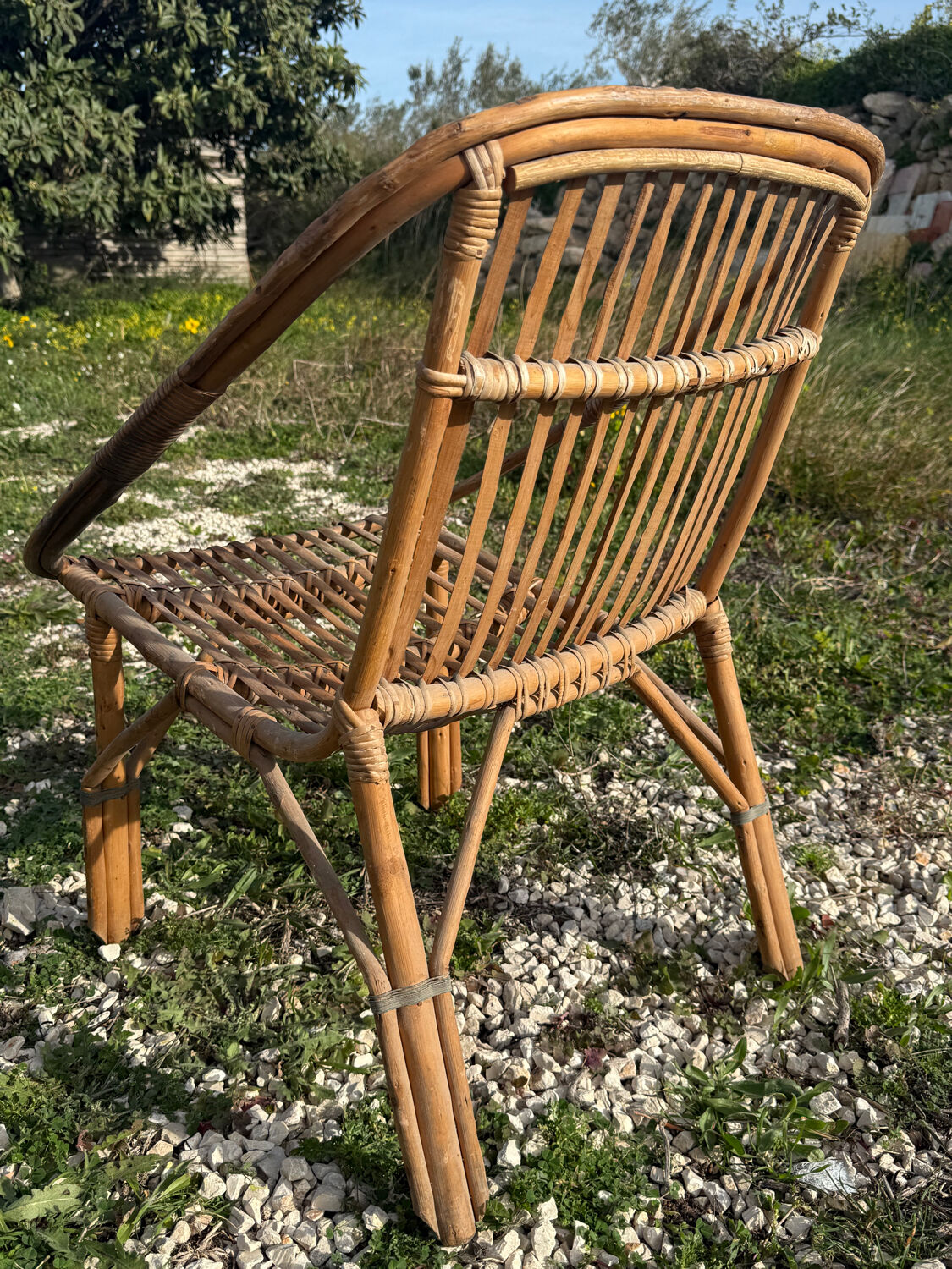 Set of 3 rattan armchairs from the 1960s, France.