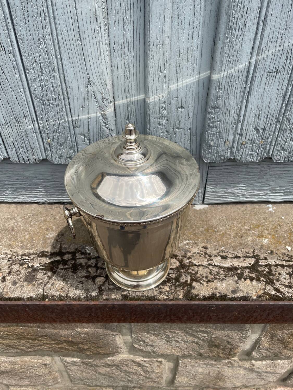 Silver Metal Lidded Ice Bucket