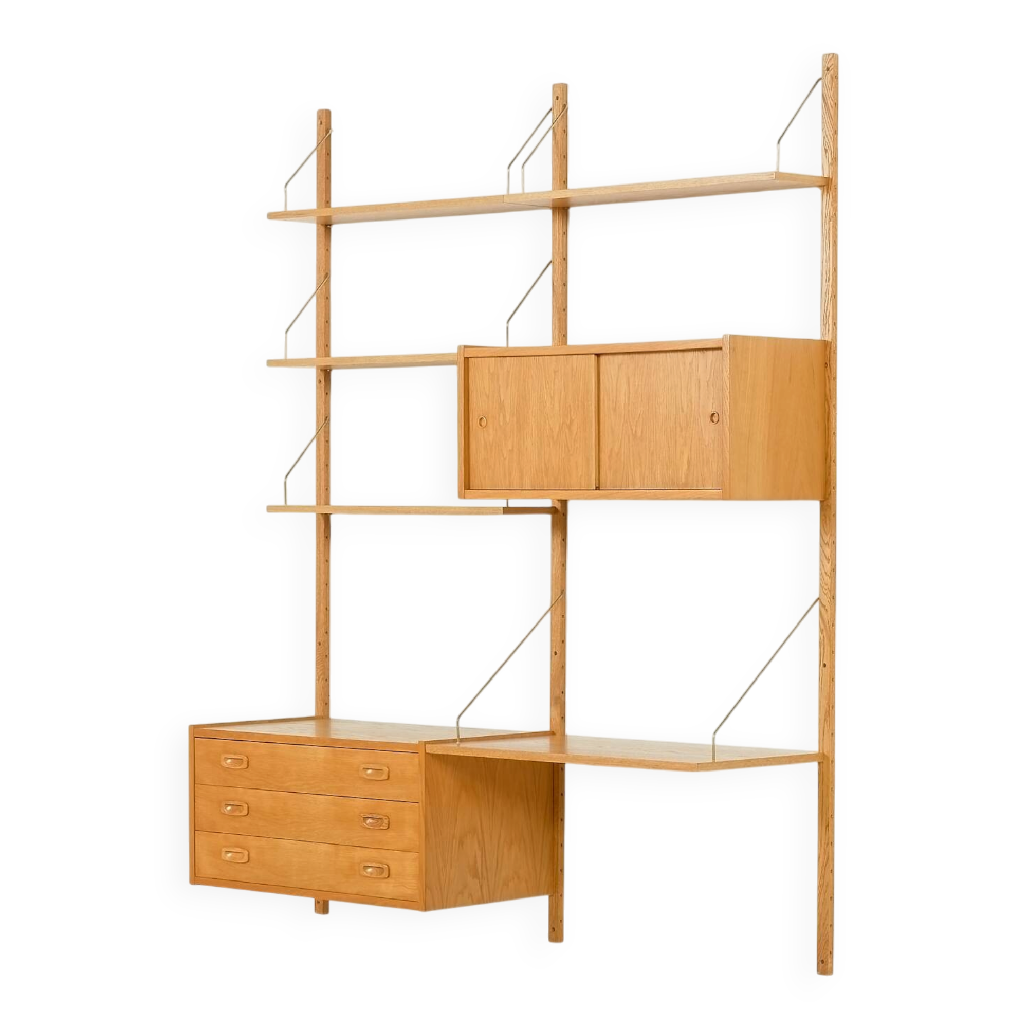 Preben Sorensen Danish oak wall unit by PS System, Randers, 1970s