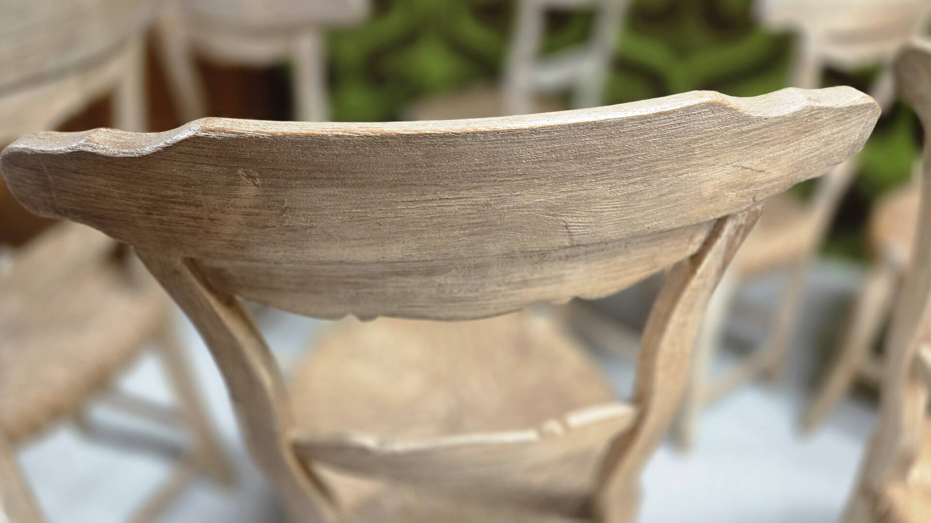 8 rustic oak chairs with patina, straw seating, 1950s.