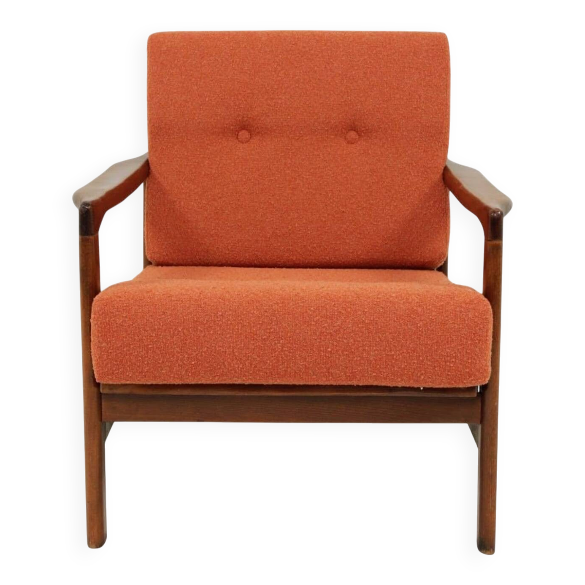 Fauteuil vintage avec coussins orange papaye, Pologne, 1960