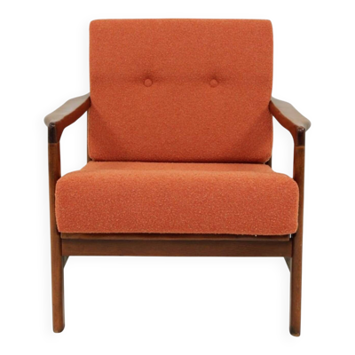 Fauteuil vintage avec coussins orange papaye, Pologne, 1960