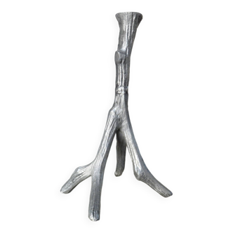 Brutalist "tree" candle holder in cast aluminum from the 70s