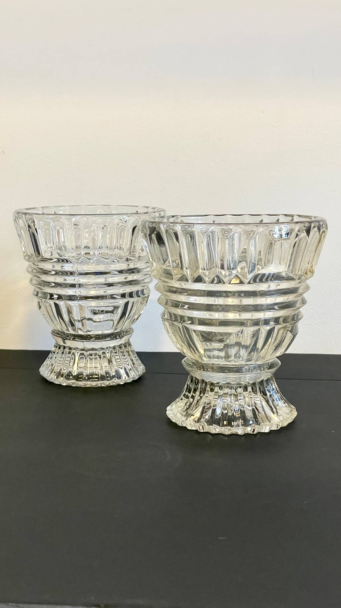 Paire vases géométriques semi-cristal vintage