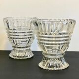 Pair of vintage geometric semi-crystal vases