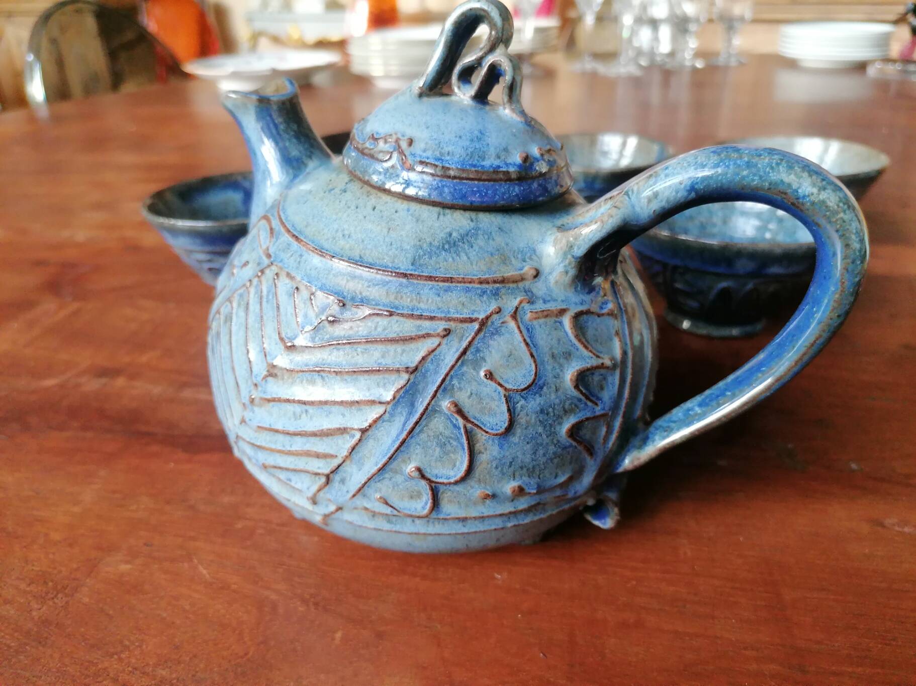 Blue slipware tea set - Bernard Leclerc