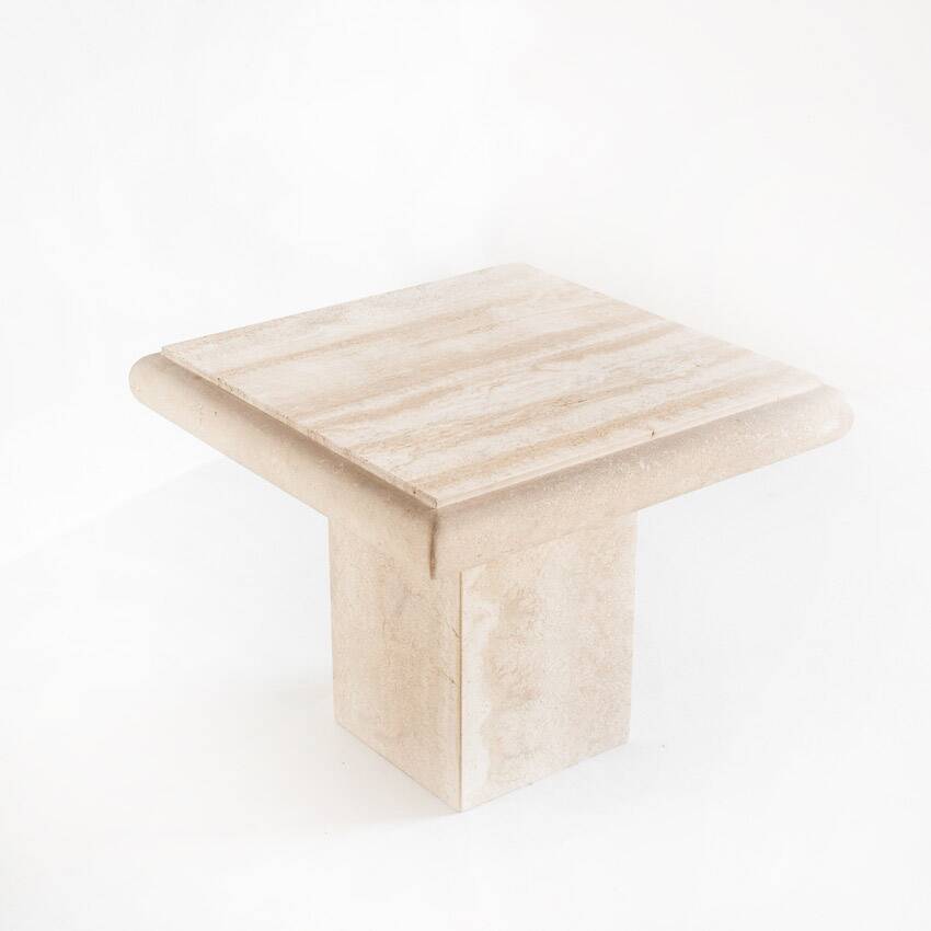 Vintage coffee or side table. Travertine marble. Italy, 1980s