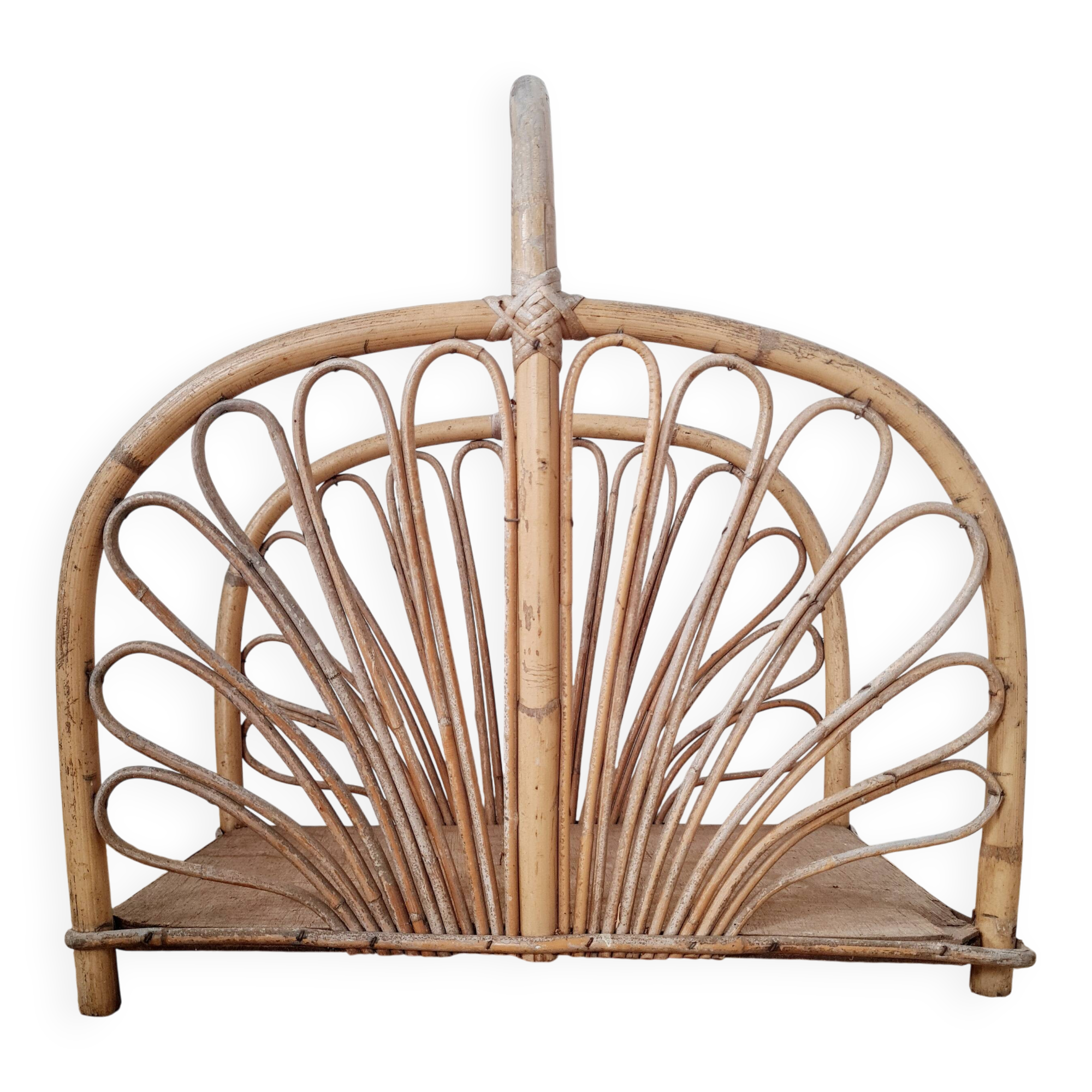 Magazine rack, vintage log holder in rattan