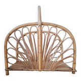 Magazine rack, vintage log holder in rattan