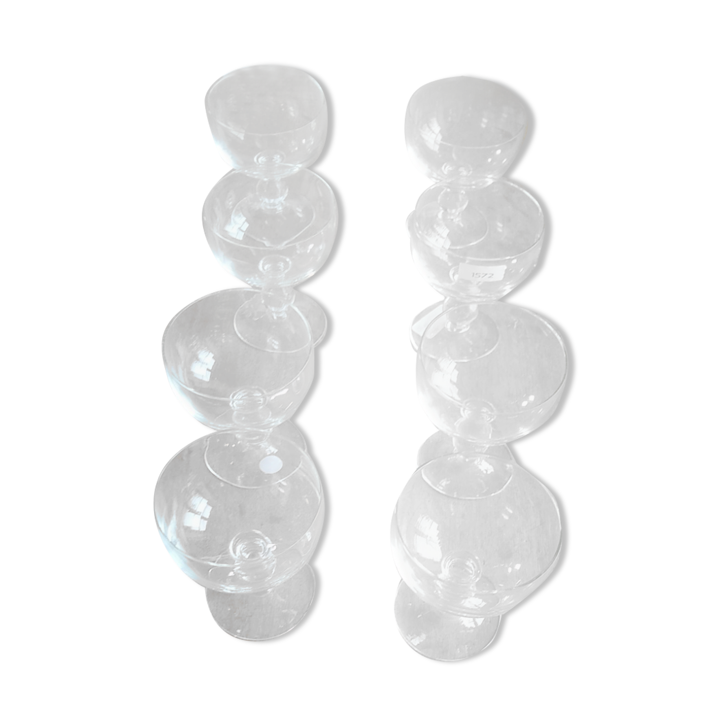 8 coupes de champagne en cristal, pied boule