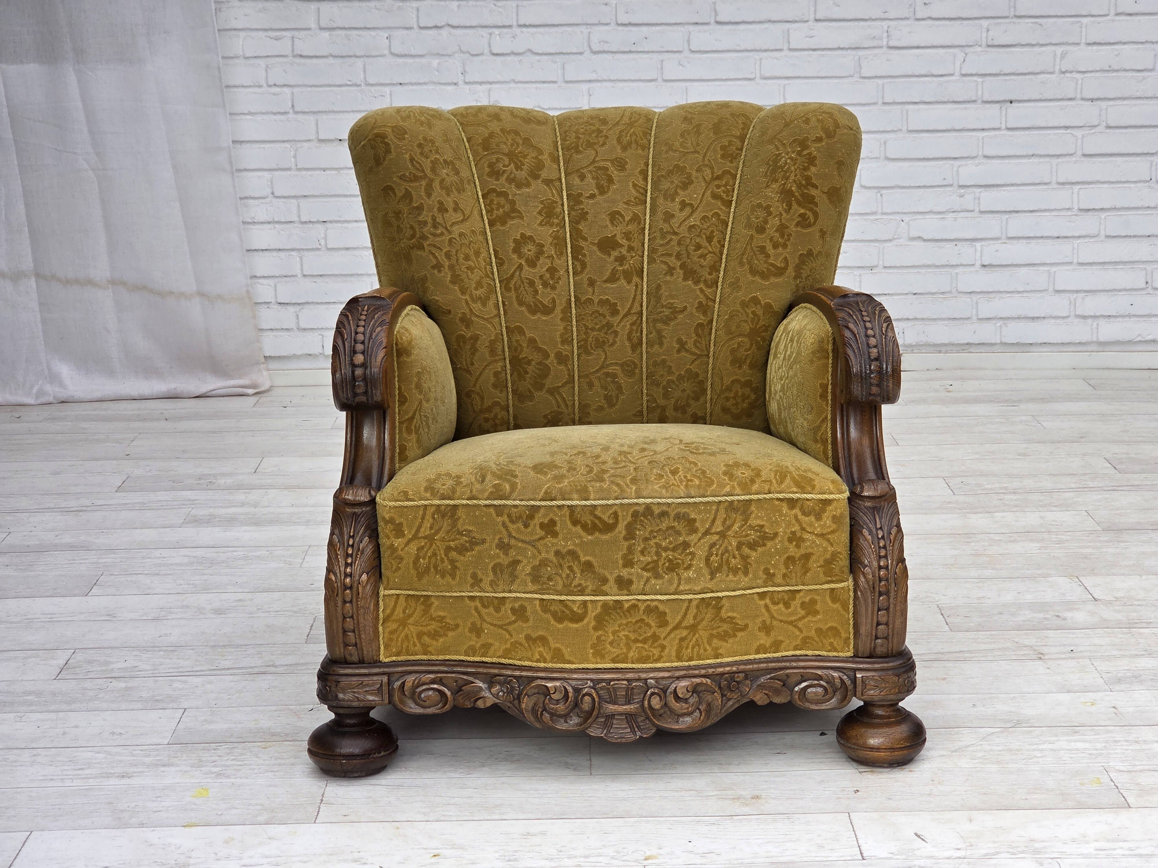 1960s, Danish armchair, furniture wool, solid oak wood.