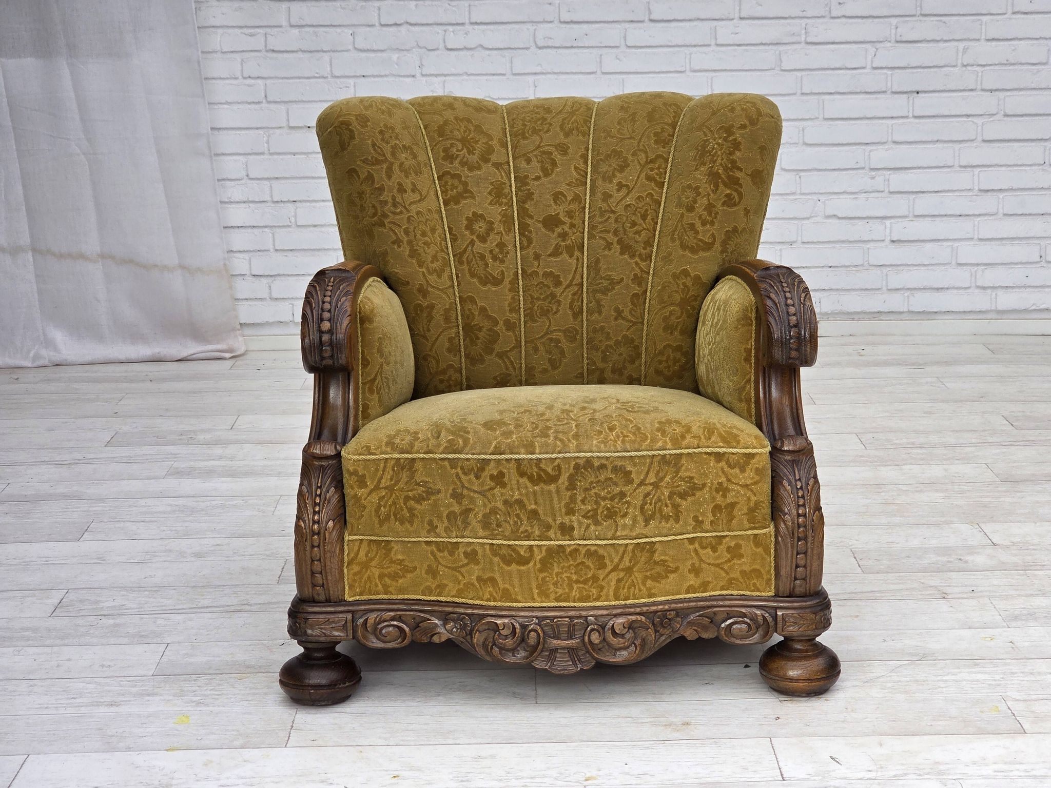 Fauteuil danois en laine et chêne massif, années 1960