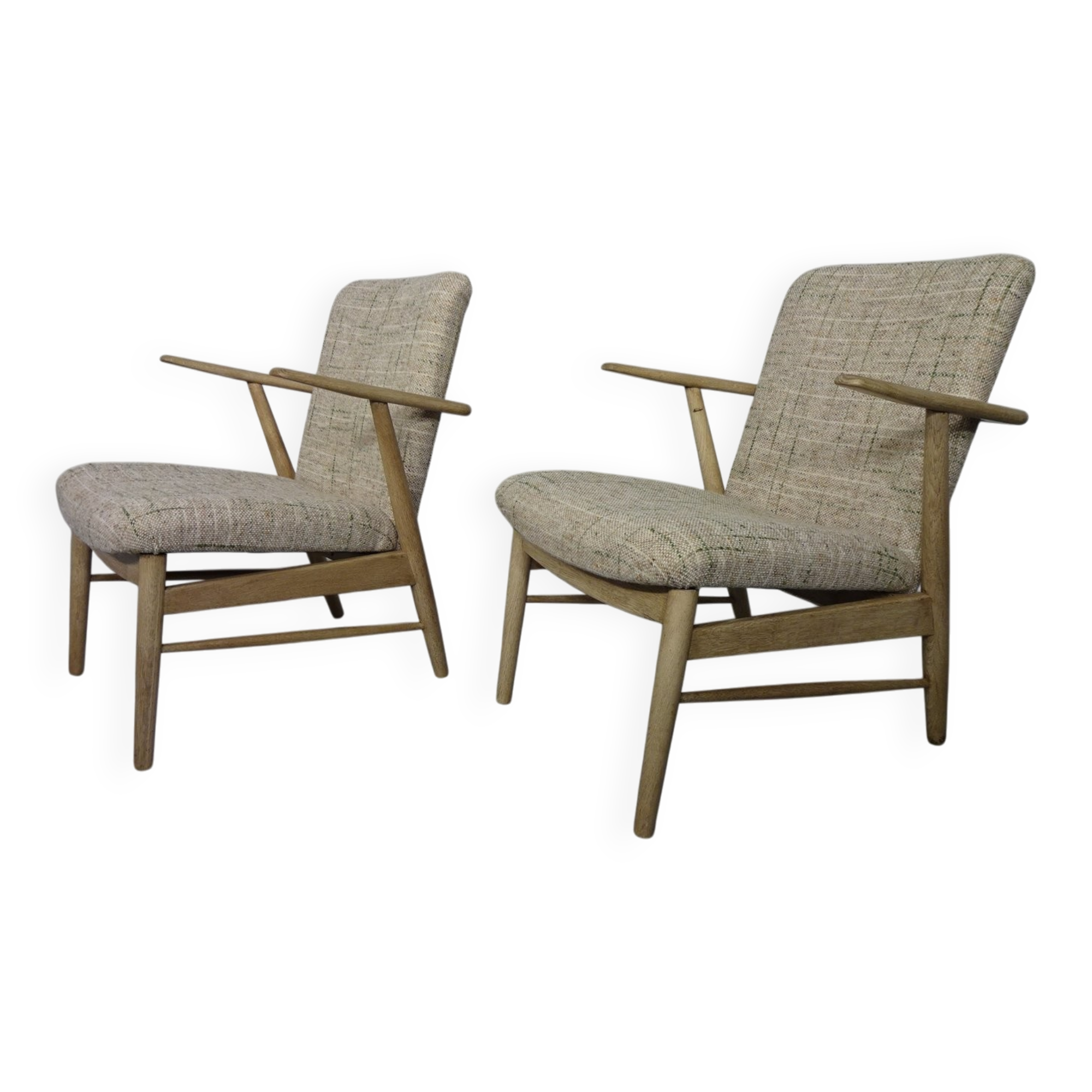 Danish Oak & Wool Armchairs, 1960s, Set of 2