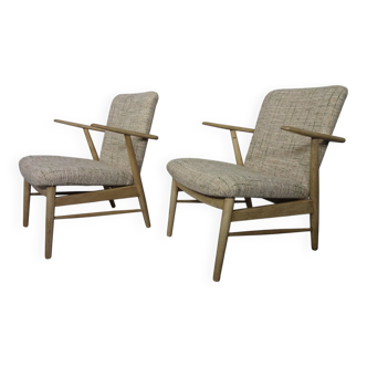 Danish Oak & Wool Armchairs, 1960s, Set of 2