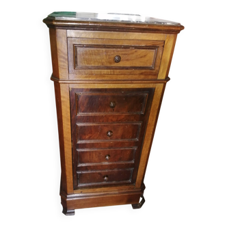 Trompe l'oeil Walnut and Marble Bedside Table