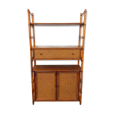 Large vintage rattan, wood and cane bookcase from the 70s