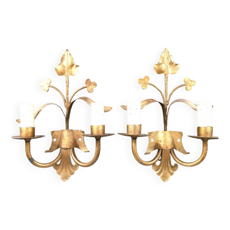 Pair of gold metal wall lights