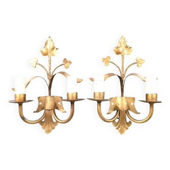 Pair of gilded metal wall lights
