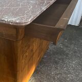 Louis-Philippe chest of drawers in burr walnut with pink marble – 19th century
