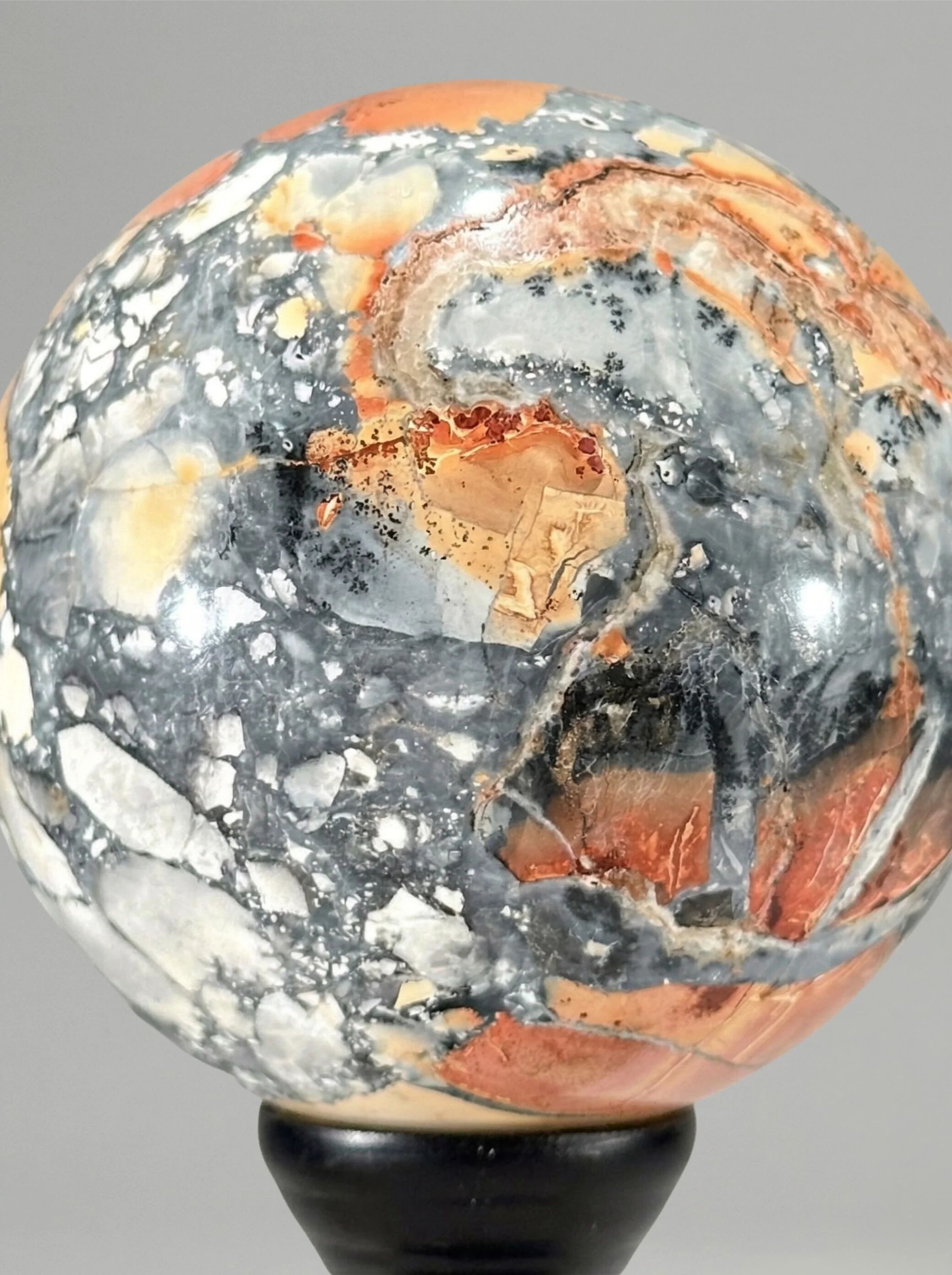 Decorative duo — Maligano jasper sphere & quartz clusters on bases