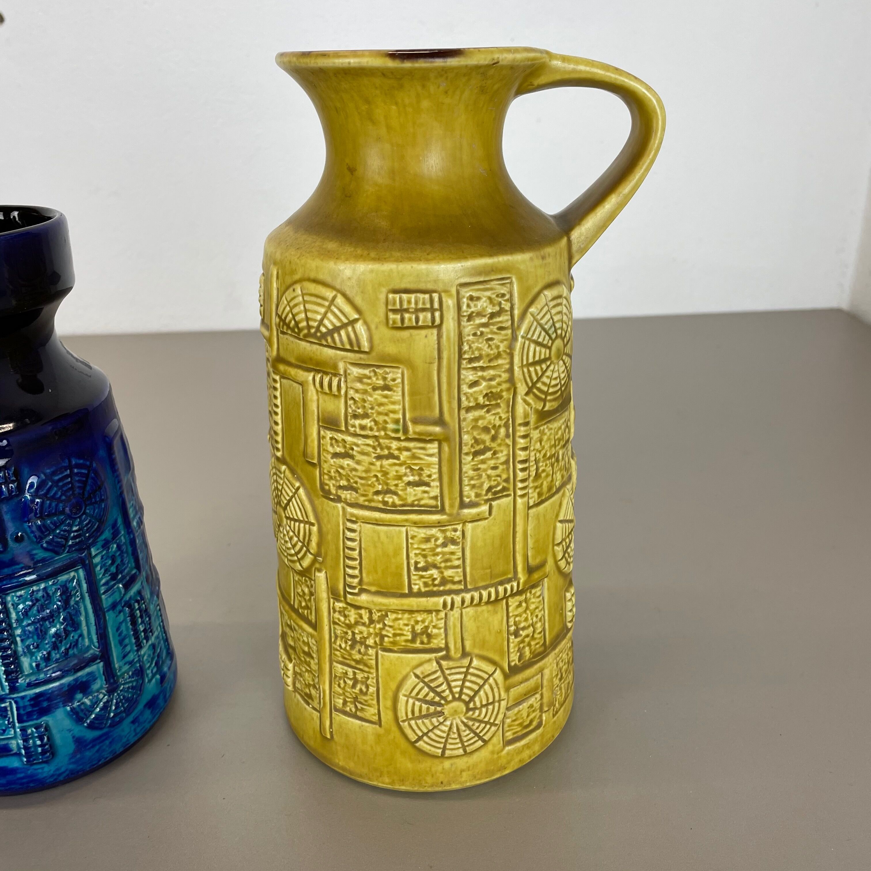 Set of 2 Multi-Color Fat Lava Op Art Pottery Vase by Bay Ceramics Germany, 1970s