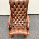 Fauteuil à bascule Chesterfield en cuir marron