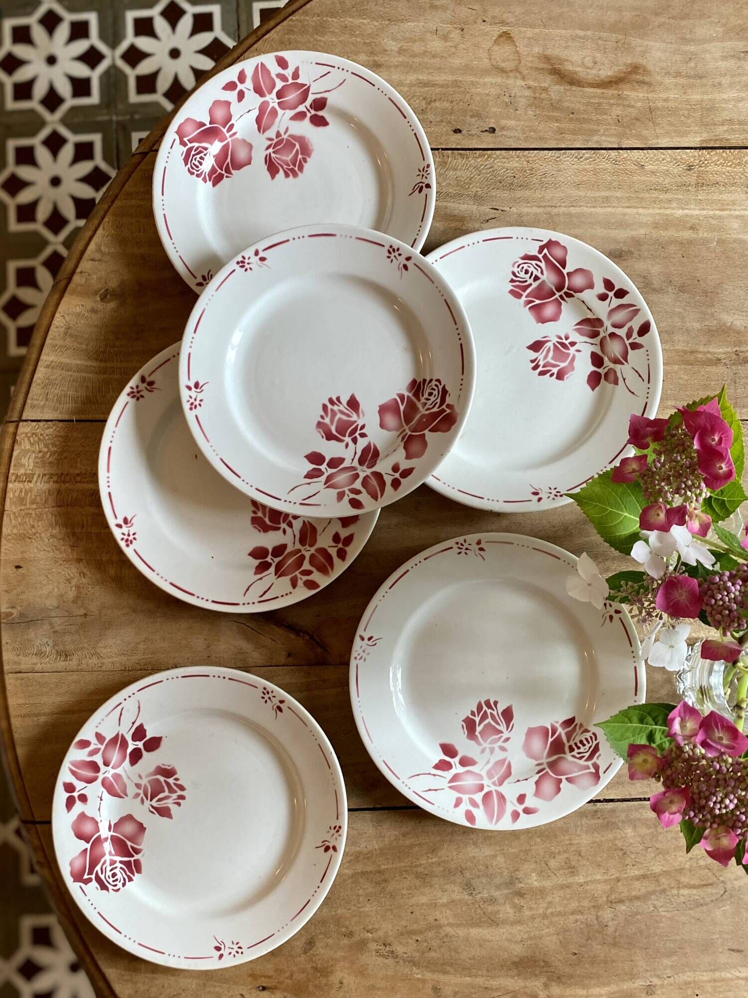 Lot de 6 assiettes plates vintage, modèle Gilbert de Moulin des Loups