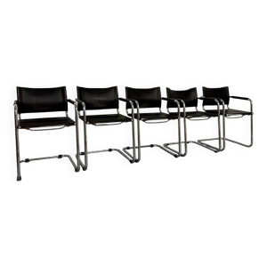 lot 5 chaises tubulaires - cuir