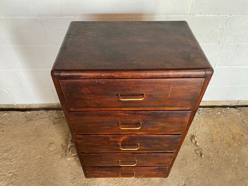 Storage cabinet with 5 drawers in white wood 50s
