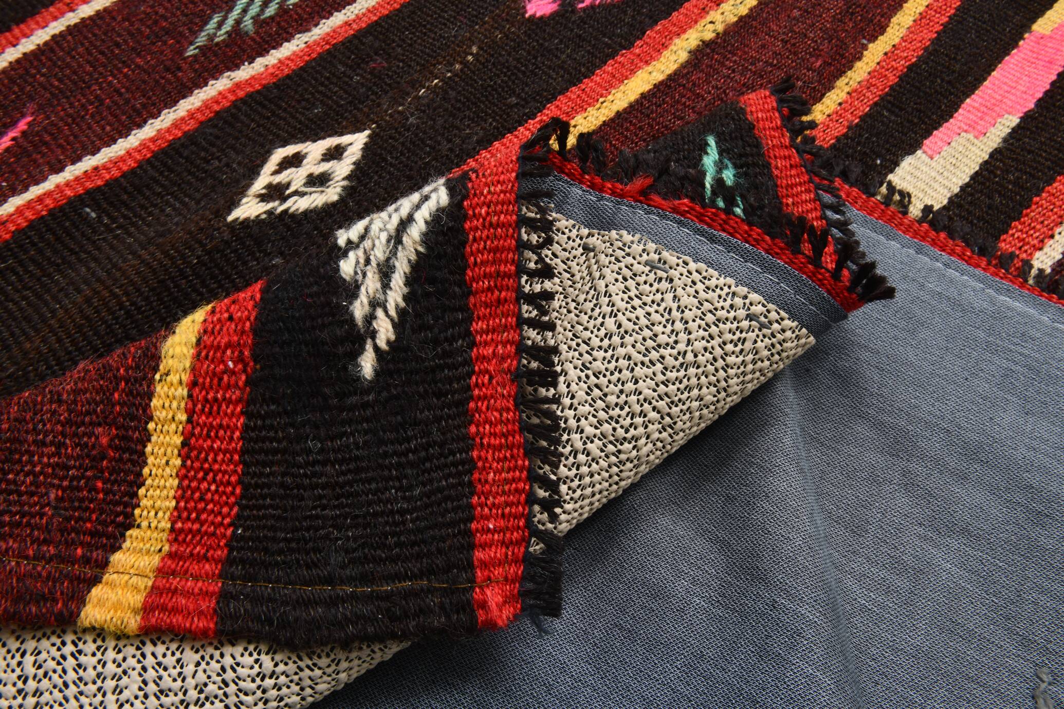 Wine Red Handmade Vintage Kilim Rug, 143x275Cm