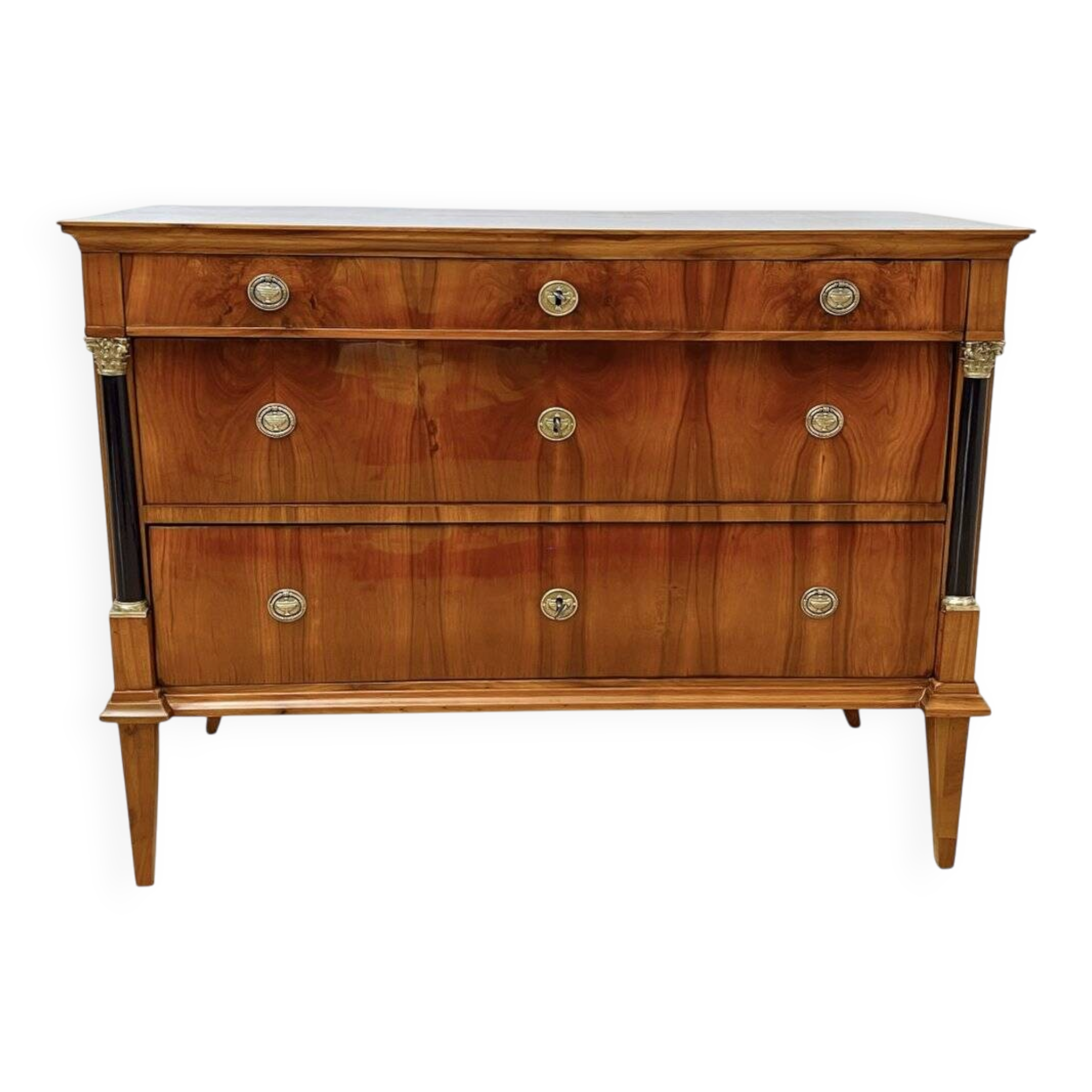 Biedermeier Commode in Cherry Veneer and Brass, Germany, 1820s