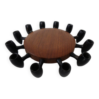 Digsmed Teak and Steel Candleholder, Denmark, 1960s
