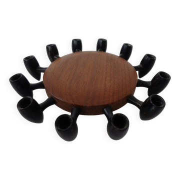 Digsmed Teak and Steel Candleholder, Denmark, 1960s