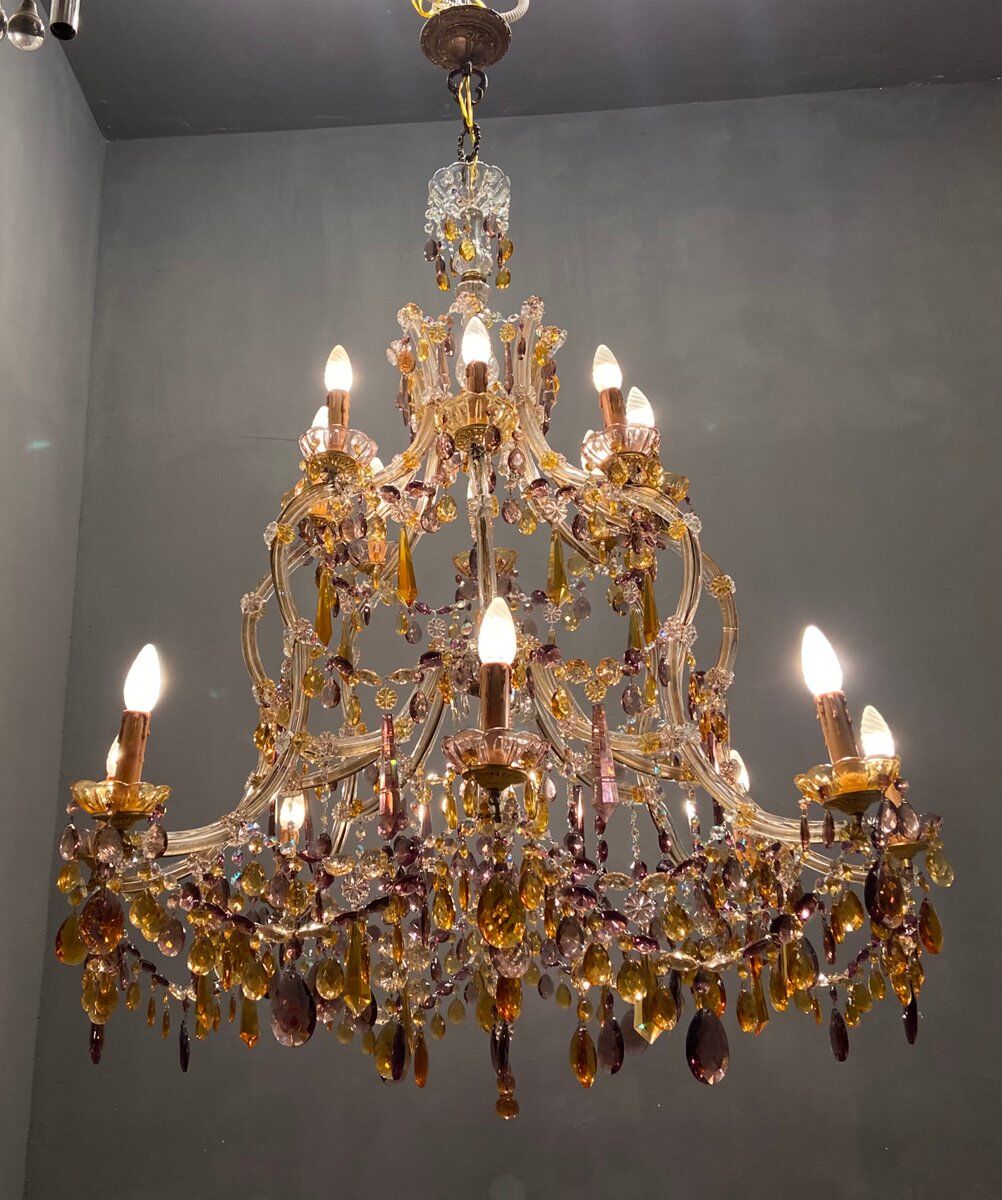 Multicolored murano glass crystal chandelier with 16 lights, 1950s