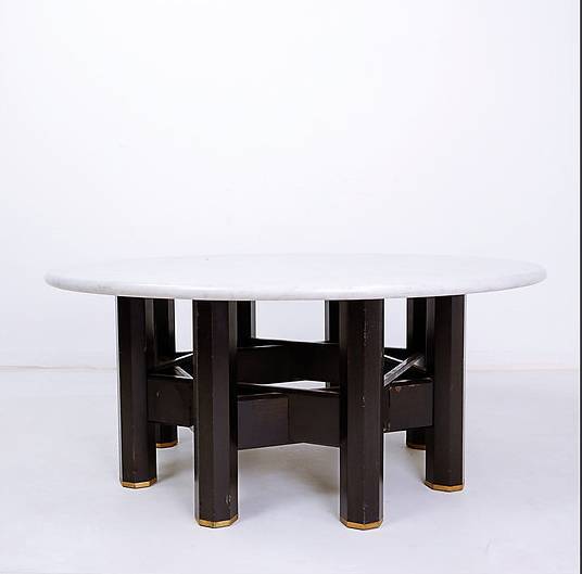 Jan Vlug Coffee Table with Round Marble Top - 1970s - Belgium