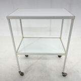 1950's hospital table, trolley on wheels with opaxite glass