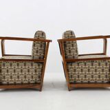1930s Pair of Rare Refurbished Art Deco Armchairs in Walnut ,Reupholstered in Backhausen Fabric