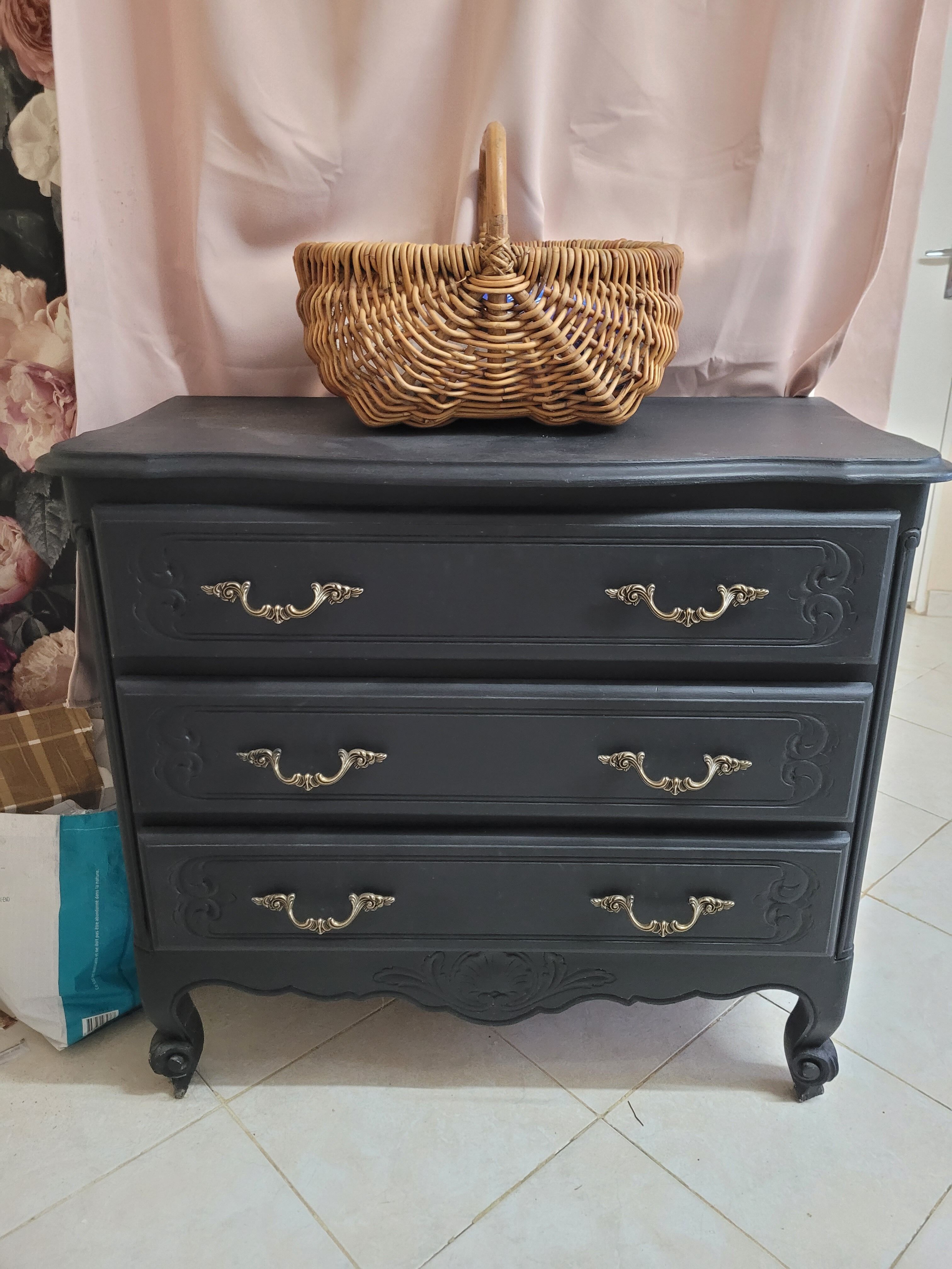 Matte black vintage dresser
