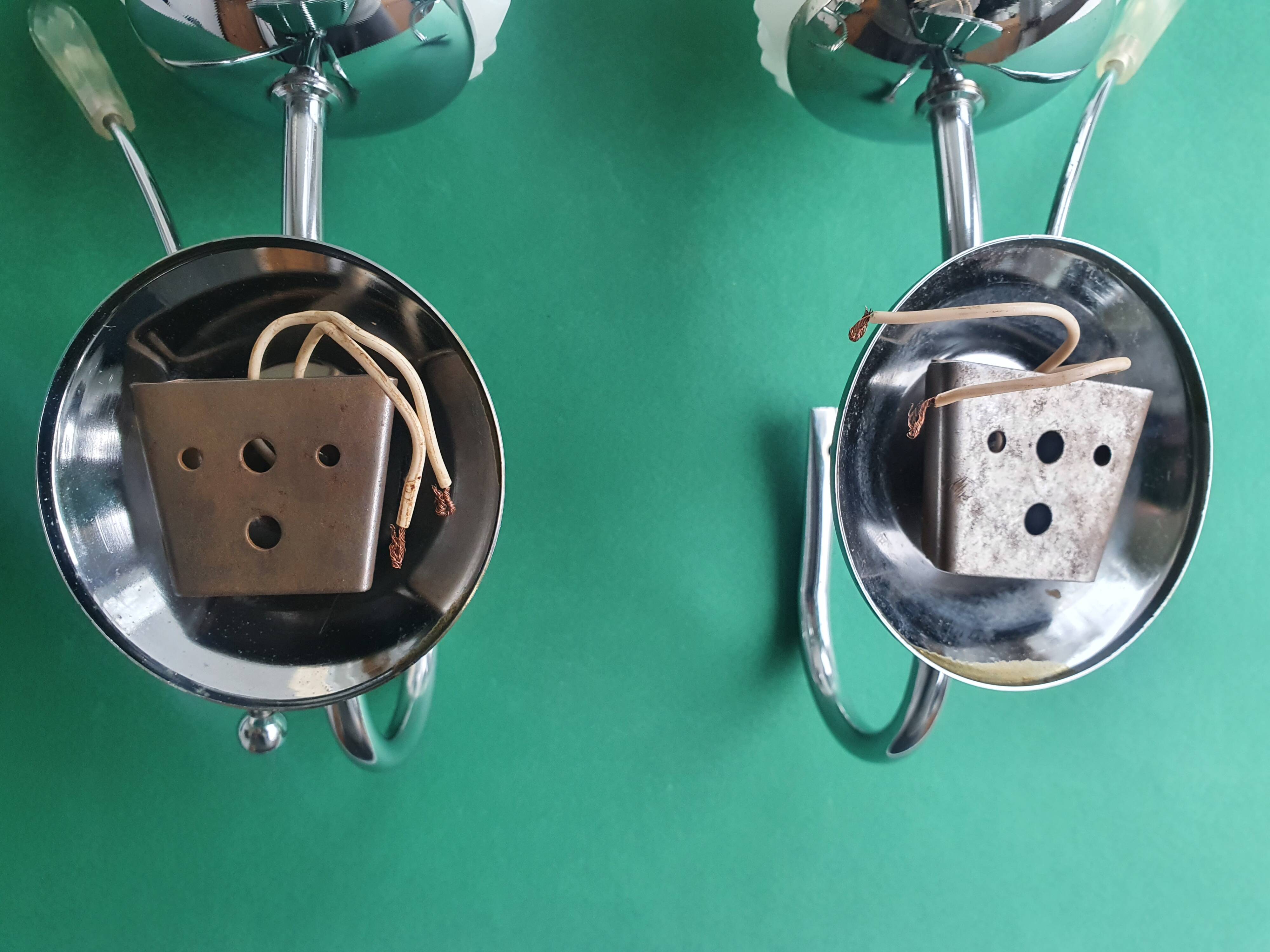 Pair of vintage tulip shaped globe chrome wall sconces
