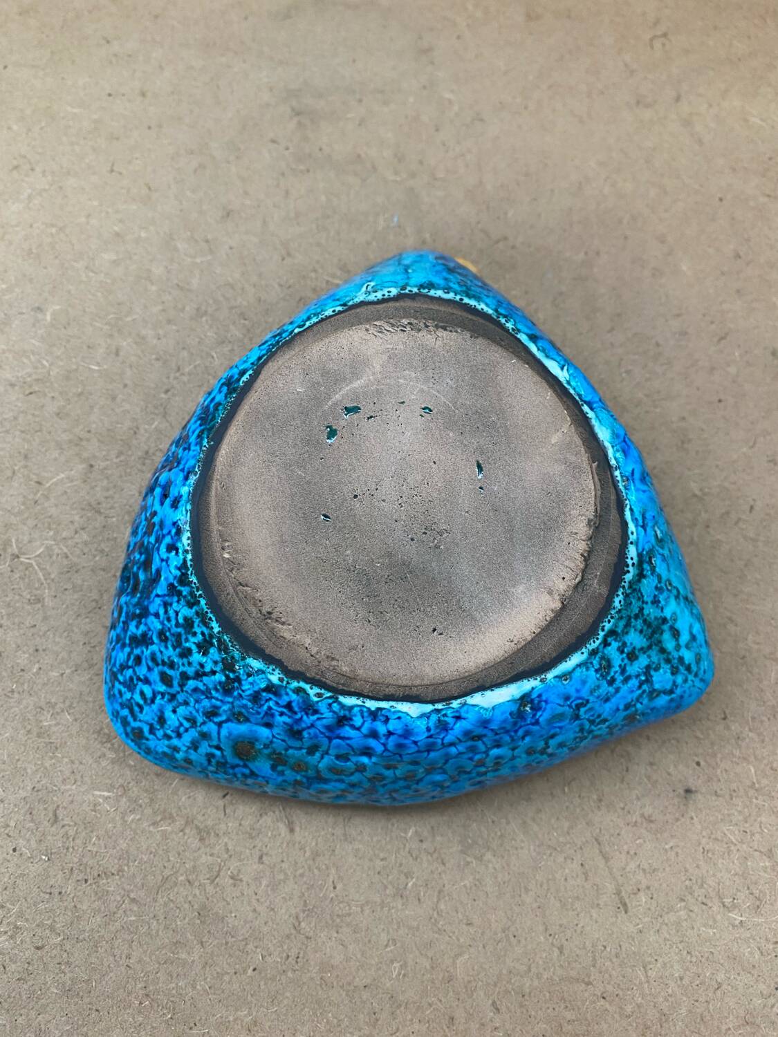 Antique cyclope candle holder ceramic fat lava turquoise blue vintage