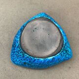 Antique cyclope candle holder ceramic fat lava turquoise blue vintage