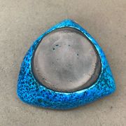 Antique cyclope candle holder ceramic fat lava turquoise blue vintage