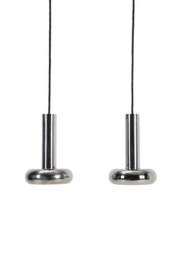 Space Age chrome pendant lamps / Mid-century modern design / 1960s / 1970s / Set of 2