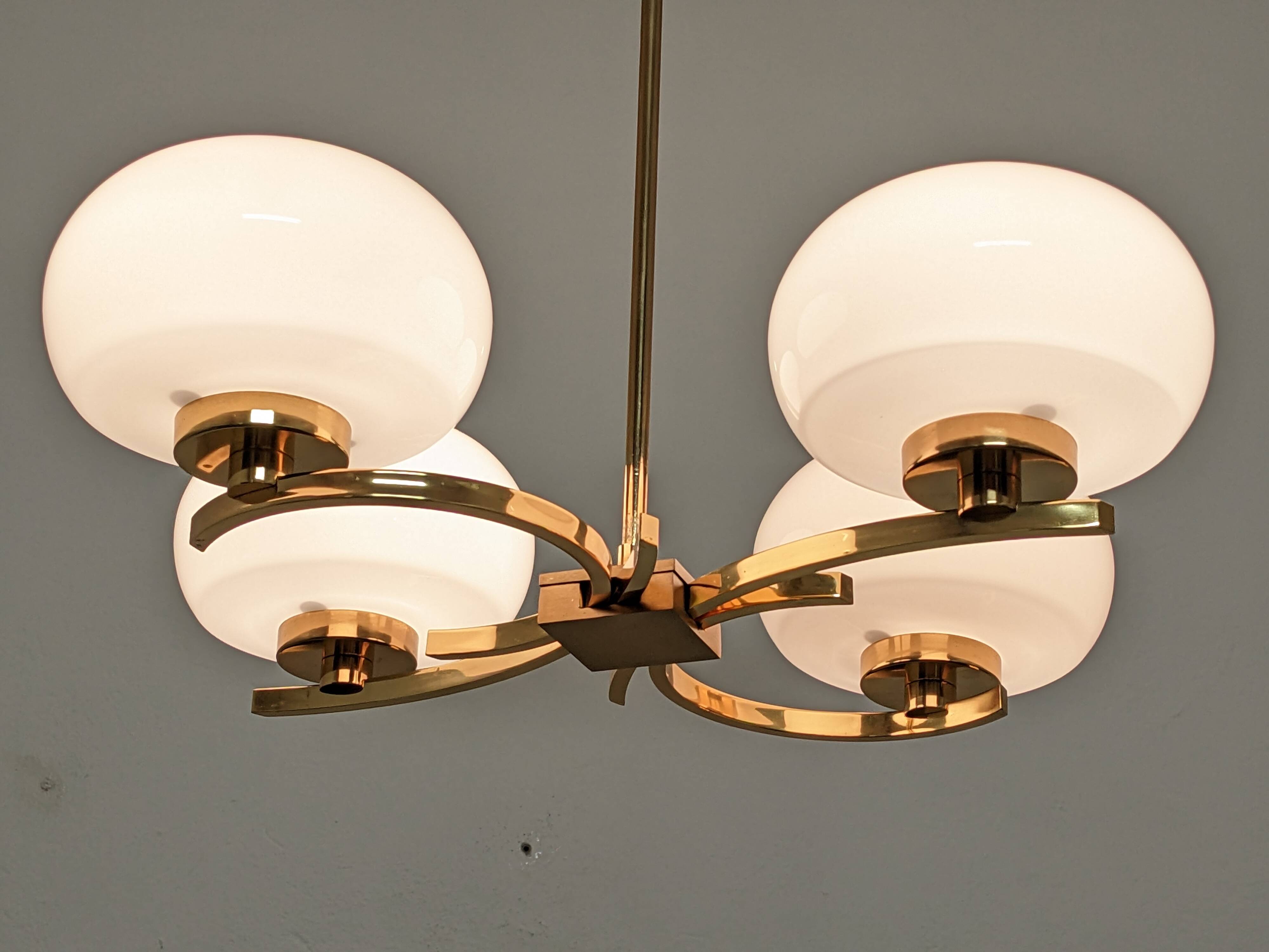 Arlus chandelier with 4 brass lights from the 50s/60s