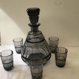 Carafe et 5verres art déco en cristal fumé mauve