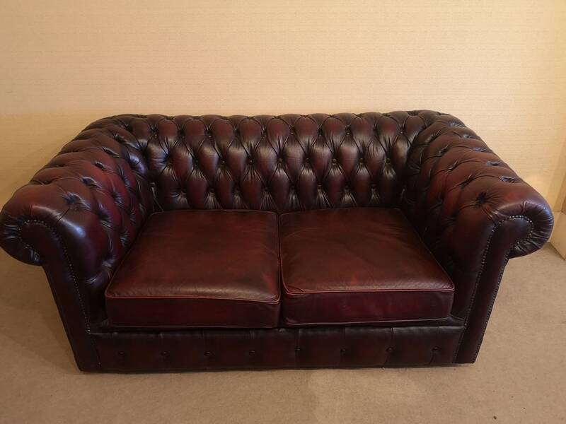 Burgundy leather chesterfield sofa two seater