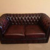 Burgundy leather chesterfield sofa two seater